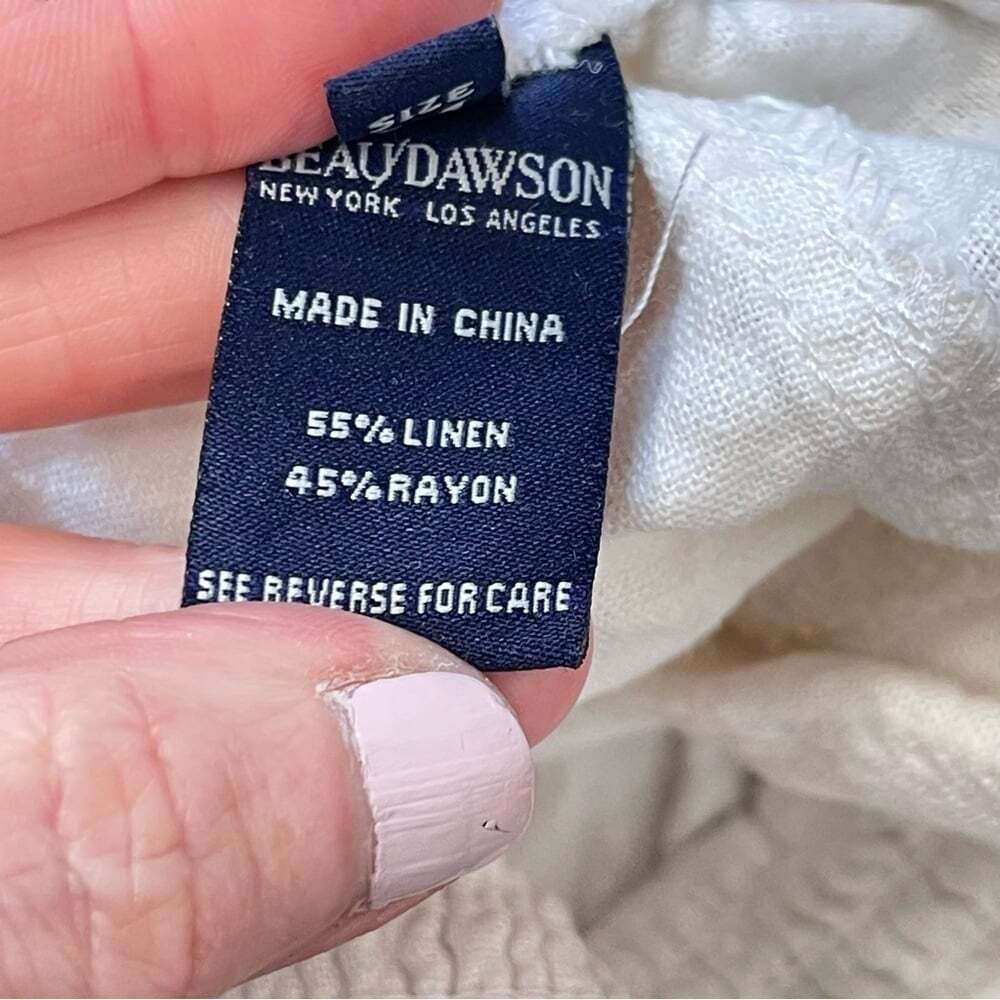 Beau Dawson White Linen Elastic Waistband Trousers Loungewear Beachy Pants Sz. M - Picture 12 of 16